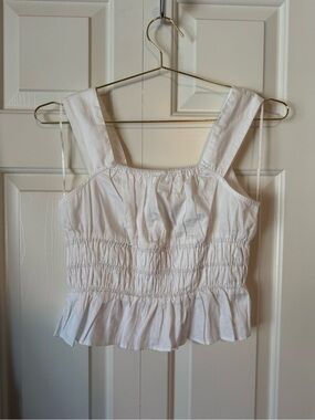 Avec Les Filles White Smocked Peplum Tank